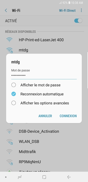Saisissez le mot de passe du Wi-Fi et sélectionnez CONNEXION