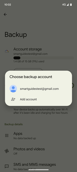 Select your backup account