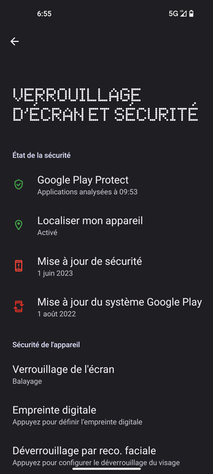 Pour activer votre écran de verrouillage, allez dans le menu Verrouillage d'écran et sécurité et sélectionnez Verrouillage de l'écran