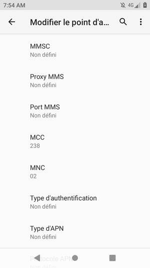 Faites défiler vers le bas et saisissez les informations Internet
