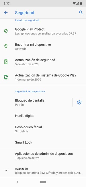 Para cambiar el PIN de la tarjeta SIM, desplácese y seleccione Avanzado