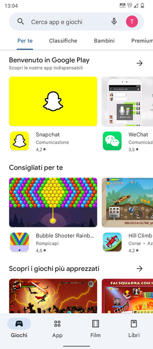 Seleziona la barra di ricerca