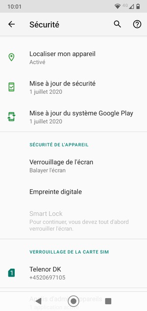 Pour activer votre écran de verrouillage, allez dans le menu Sécurité et sélectionnez Verrouillage de l'écran