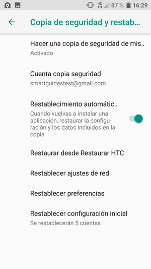 Seleccione Cuenta copia seguridad