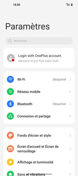 Sélectionnez Connexion et partage