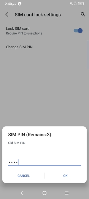 Enter your Old SIM PIN and select OK