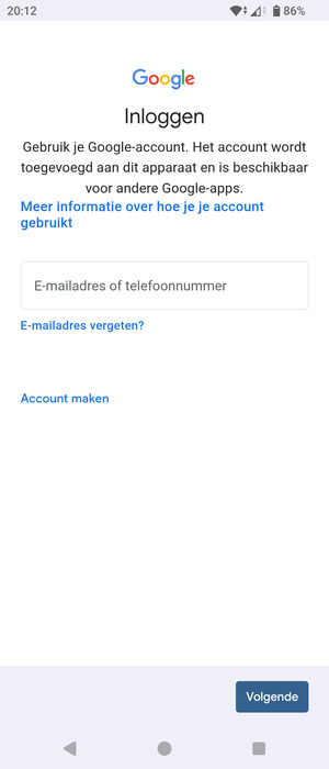Voer uw Gmail adres in en selecteer Volgende