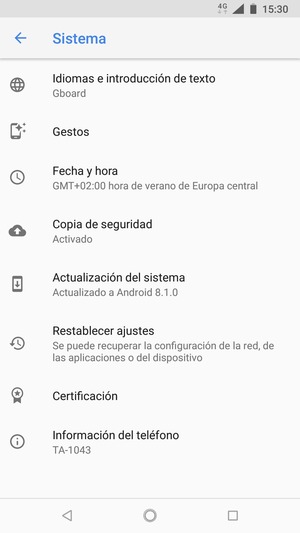 Seleccione Actualización del sistema