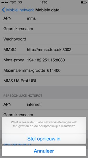 Selecteer Stel opnieuw in