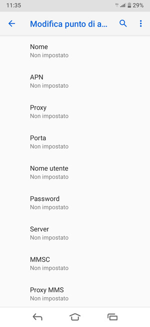 Inserisci le informazioni di Internet