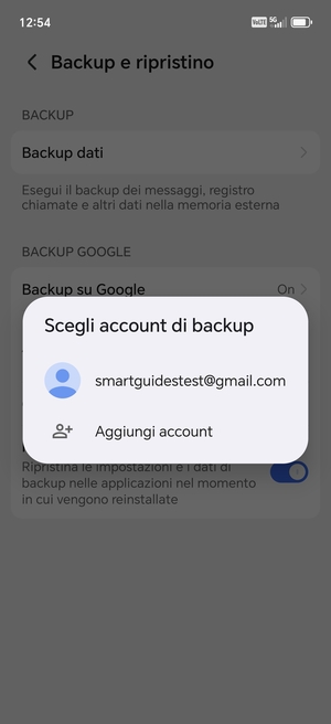 Seleziona il tuo account di backup