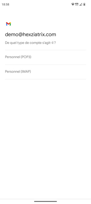 Sélectionnez Personnel (POP3) ou Personnel (IMAP)