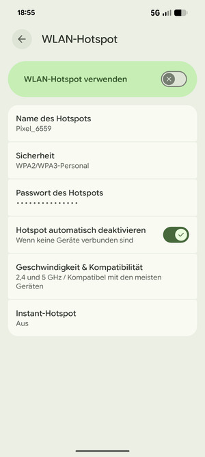 Wählen Sie Passwort des Hotspots