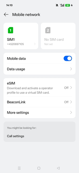 Select SIM1 or SIM2