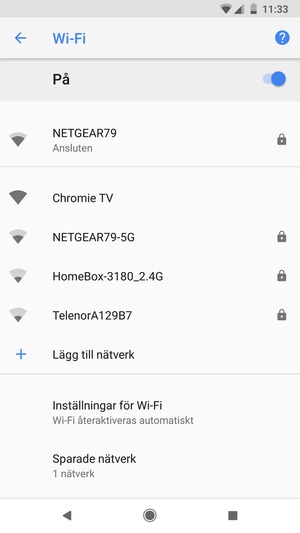 Du är nu ansluten till Wi-Fi nätverket