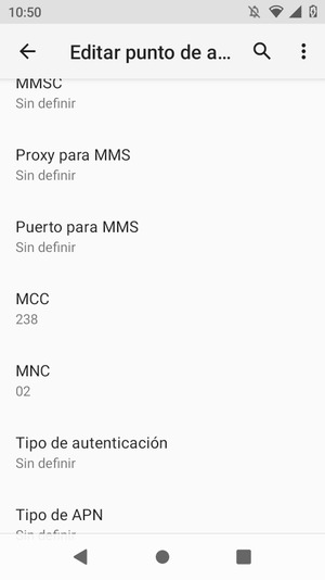 Desplácese hacia abajo e introduzca la información de Internet