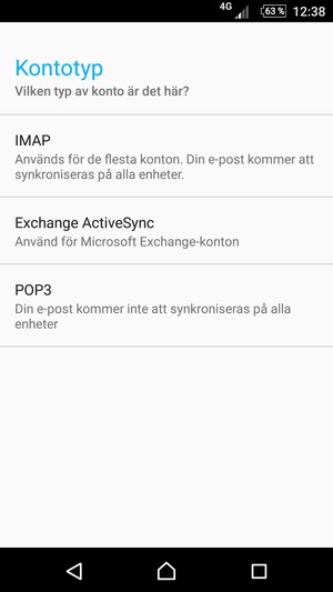 Välj IMAP eller POP3