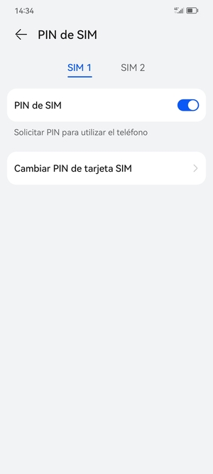 Seleccione SIM 1 o SIM 2 y seleccione Cambiar PIN de tarjeta SIM