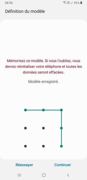 Dessinez un motif de déverrouillage et sélectionnez Continuer