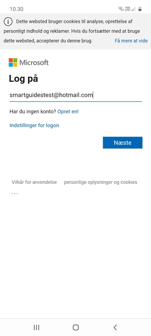 Indtast din Hotmail adresse og vælg Næste