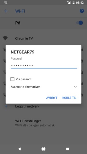 Skriv inn Wi-Fi-passord og velg KOBLE TIL