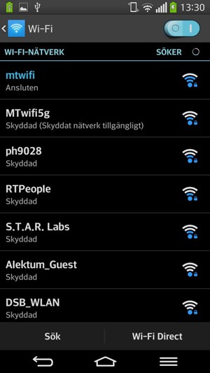 Du är nu ansluten till Wi-Fi nätverket