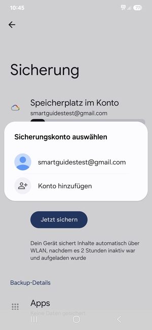 Wählen Sie Ihr Sicherungskonto