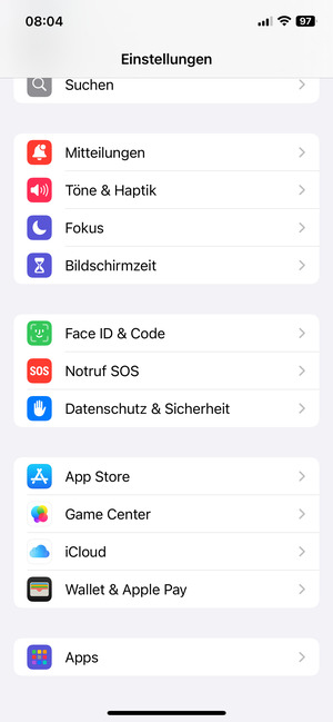 Scrollen Sie und wählen Sie Apps