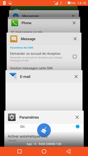 Sélectionnez l'icône Supprimer pour fermer toutes les applis en cours d'exécution
