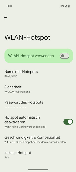 Wählen Sie Passwort des Hotspots