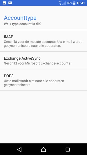 Selecteer IMAP of POP3