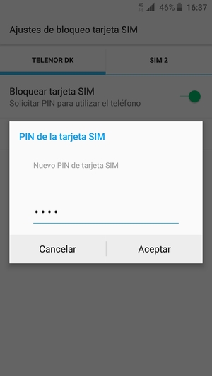 Introduzca su Nuovo PIN de tarjeta SIM y seleccione Aceptar