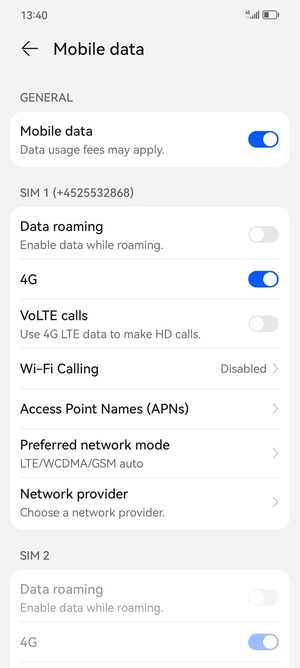 Scroll to SIM 1 or SIM 2 and select Access Point Names (APNs)