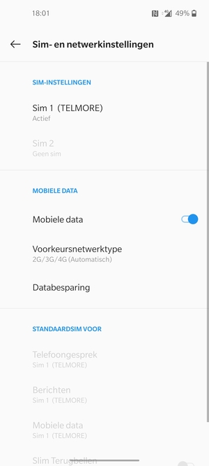 Selecteer SIM 1 of SIM 2
