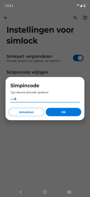 Bevestig uw nieuwe simpincode en selecteer OK