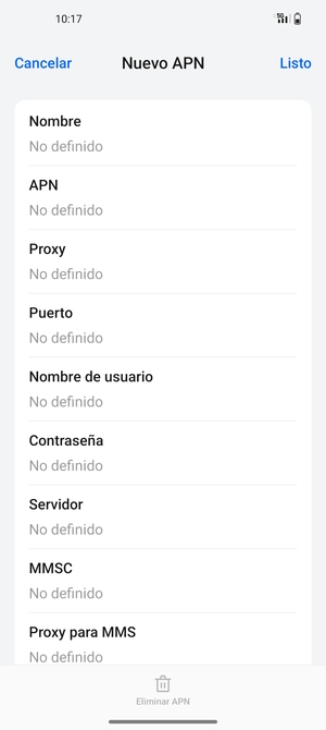 Introduzca la información de Internet