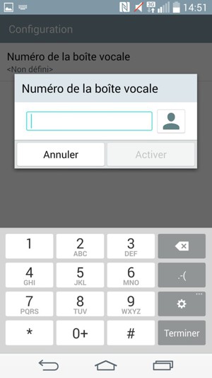 Saisissez le Numéro de la boîte vocale et sélectionnez Activer