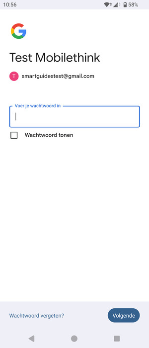 Voer uw Gmail wachtwoord in en selecteer Volgende