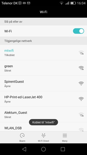 Du er nå koblet til Wi-Fi-nettverket