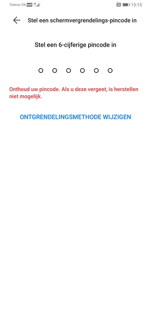 Selecteer ONTGRENDELINGSMETHODE WIJZIGEN