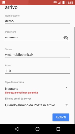 Scorri verso il basso e seleziona AVANTI