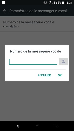 Saisissez le Numéro de la messagerie vocale et sélectionnez OK