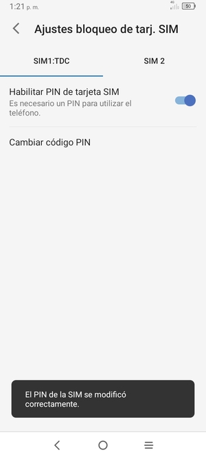 Su PIN de la SIM ha sido cambiado