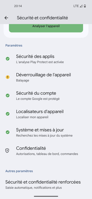 Faites défiler et sélectionnez Sécurité et confidentialité renforcées
