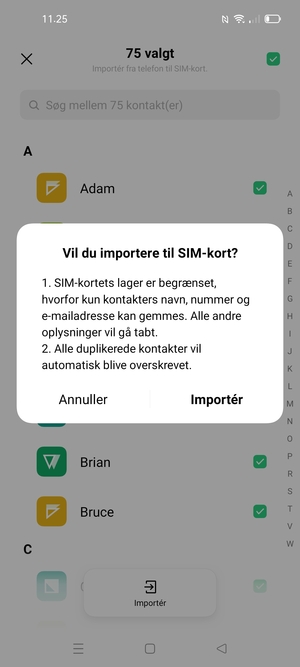 Vælg Importér