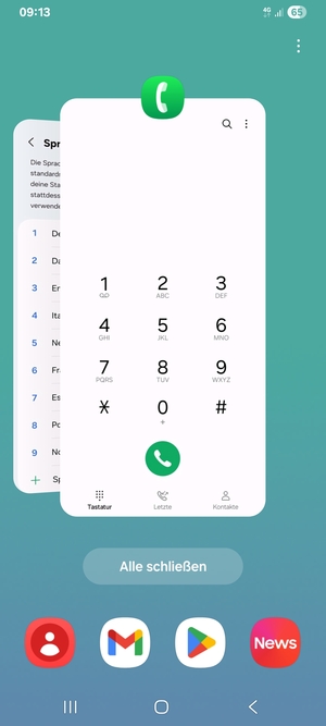 Wählen Sie Alle schließen, um alle laufende Apps zu schließen