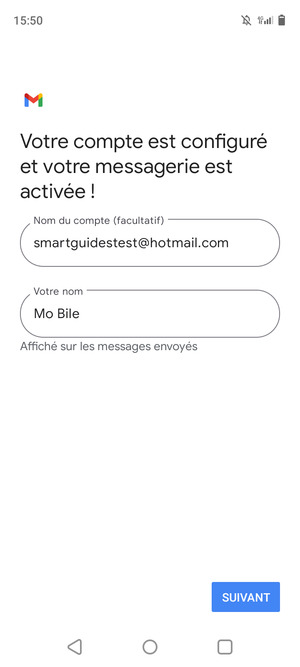 Donnez un nom à votre compte et saisissez votre nom. Sélectionnez SUIVANT
