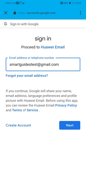 Enter your Gmail address and select Next