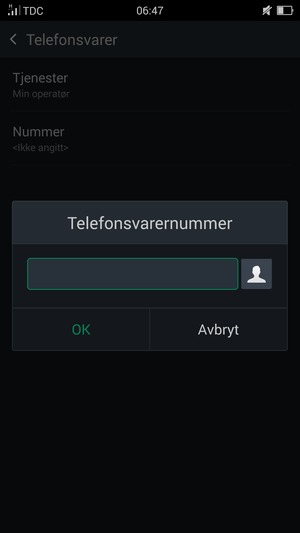 Skriv inn Telefonsvarernummer og velg OK