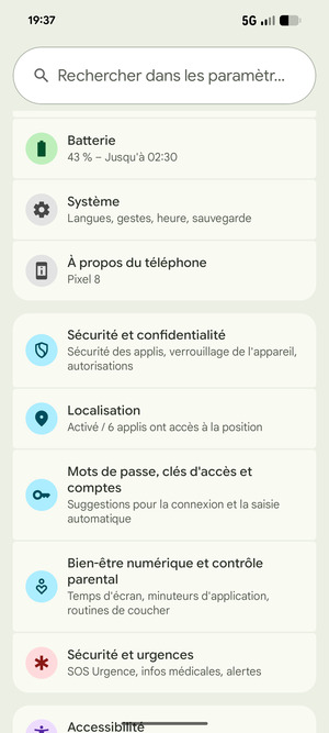 Faites défiler et sélectionnez Localisation